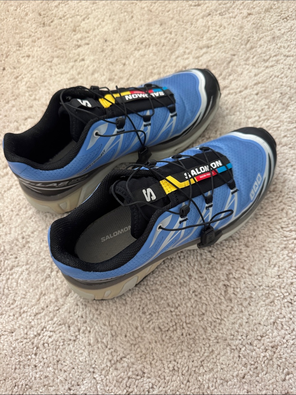 Salomon Blue Black Trail Running Shoes with Yellow Accent